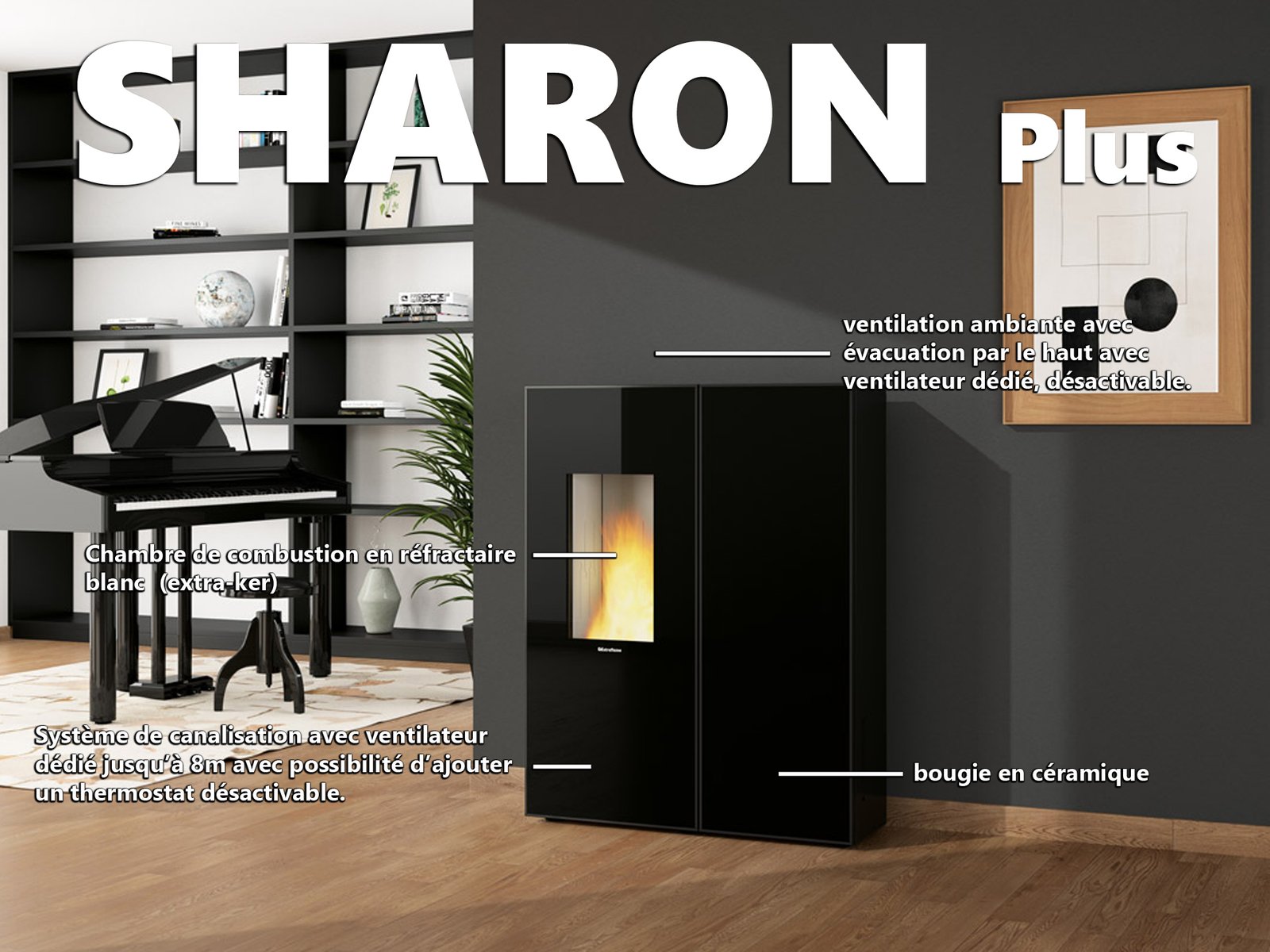 Poêle à Granulés Étanche Sharon plus cx 10 kW + Kit Ventouse