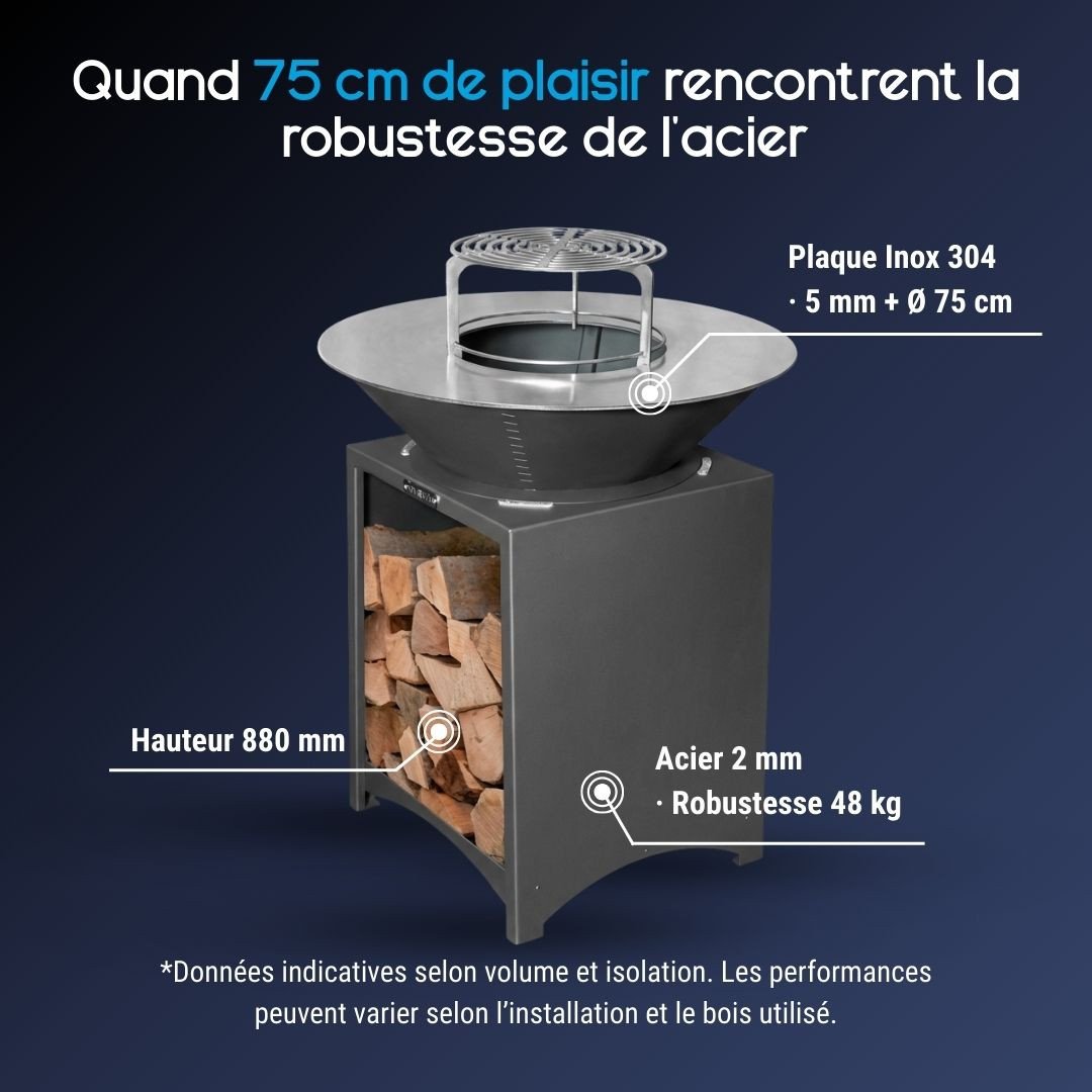 Brasero Brasinox Fiesta ⌀75 cm en acier avec plaque en Inox – Image 3